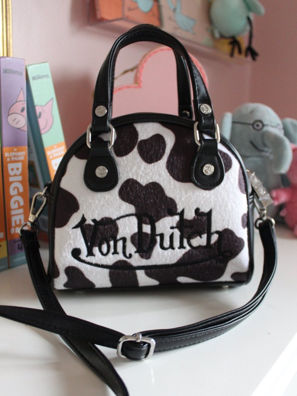 Von Dutch Cow Print Bowling Bag Brown White Black Y2K NWT